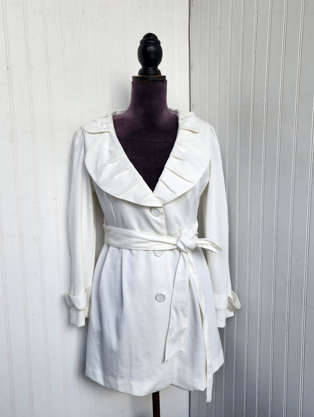 Fever Clothing Womens Lightweight Coat Soft Sweatshirt Fabric Off White Tie S
